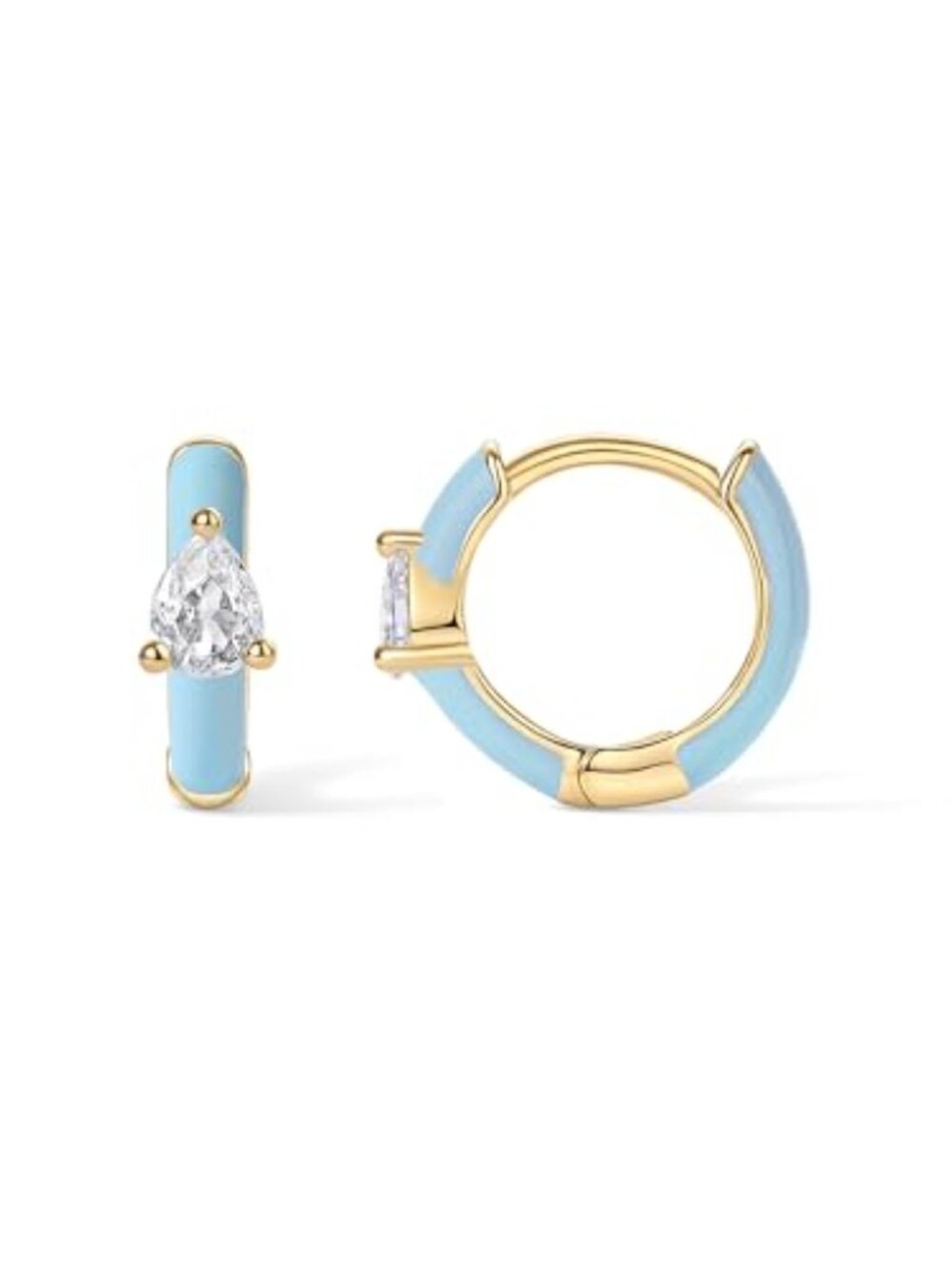 14K Gold Plated 925‎ Sterling Silver Post Ears for Women - Colored Enamel Cubic